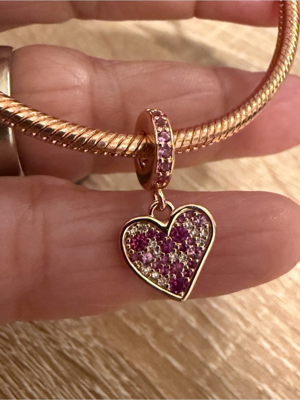 Rose Gold Heart Charm  Pendant with Pink Stones